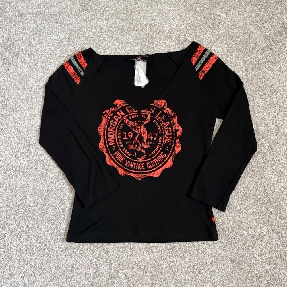 Y2K Morgan de Toi (Immagines Toi Line) BlackV-Neck Long Sleeve Top/ Best for S
